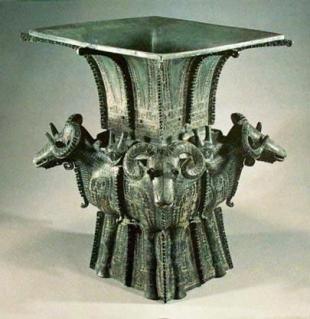 Bronze Wine Vessel with Three Ram Heads,Capital Museum